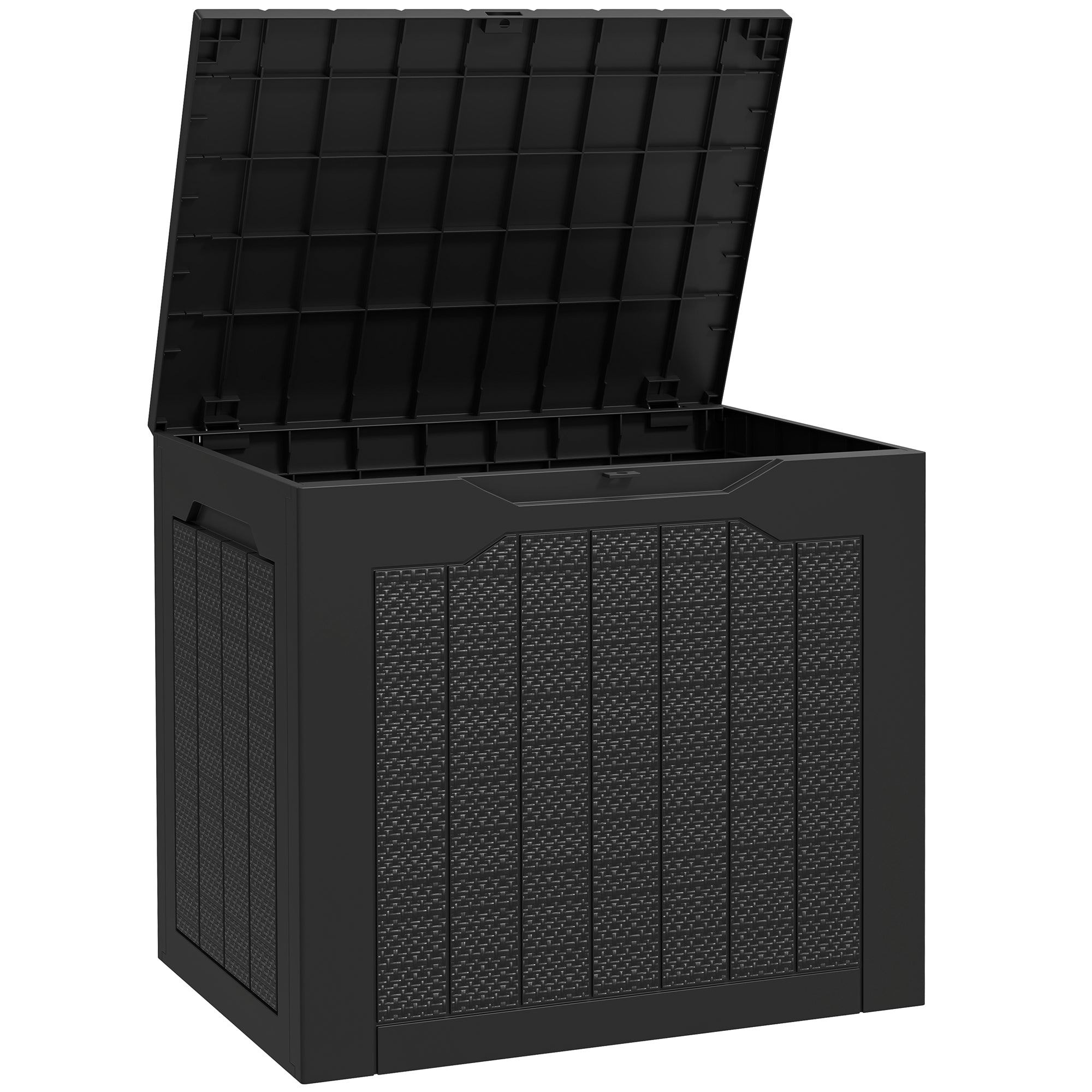Garden Storage Box 93L with Recessed Handles, Waterproof Outdoor Box for Garden and Patio Storage, 56 x 41 x 50 cm, Black