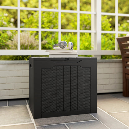 Garden Storage Box 93L with Recessed Handles, Waterproof Outdoor Box for Garden and Patio Storage, 56 x 41 x 50 cm, Black