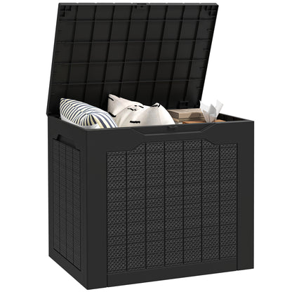 Garden Storage Box 93L with Recessed Handles, Waterproof Outdoor Box for Garden and Patio Storage, 56 x 41 x 50 cm, Black