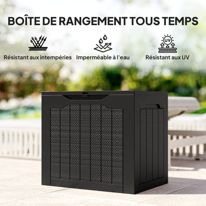 Garden Storage Box 93L with Recessed Handles, Waterproof Outdoor Box for Garden and Patio Storage, 56 x 41 x 50 cm, Black