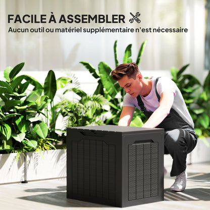 Garden Storage Box 93L with Recessed Handles, Waterproof Outdoor Box for Garden and Patio Storage, 56 x 41 x 50 cm, Black