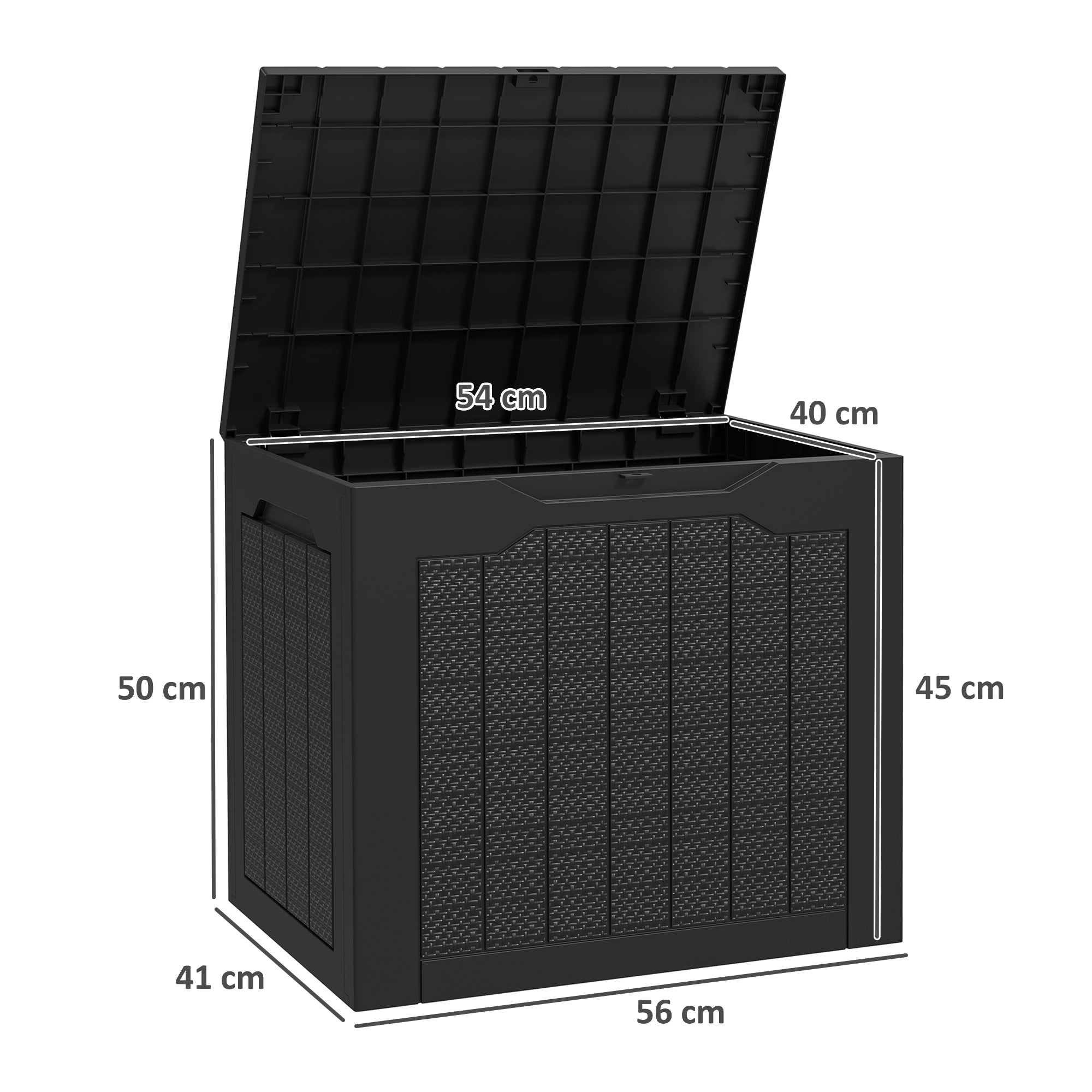 Garden Storage Box 93L with Recessed Handles, Waterproof Outdoor Box for Garden and Patio Storage, 56 x 41 x 50 cm, Black