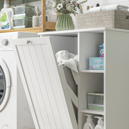 Bathroom Cabinet with Laundry Hamper Bathroom Furniture with Flip-Down Door Open Shelves and Removable Basket 60x38x86 cm White