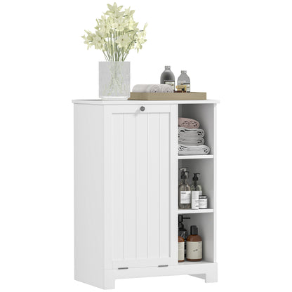 Bathroom Cabinet with Laundry Hamper Bathroom Furniture with Flip-Down Door Open Shelves and Removable Basket 60x38x86 cm White