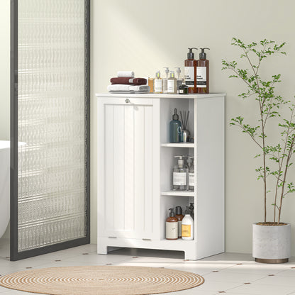 Bathroom Cabinet with Laundry Hamper Bathroom Furniture with Flip-Down Door Open Shelves and Removable Basket 60x38x86 cm White