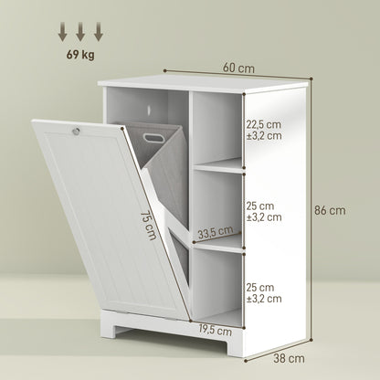 Bathroom Cabinet with Laundry Hamper Bathroom Furniture with Flip-Down Door Open Shelves and Removable Basket 60x38x86 cm White