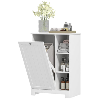 Bathroom Cabinet with Laundry Hamper Bathroom Furniture with Flip-Down Door Open Shelves and Removable Basket 60x38x86 cm White