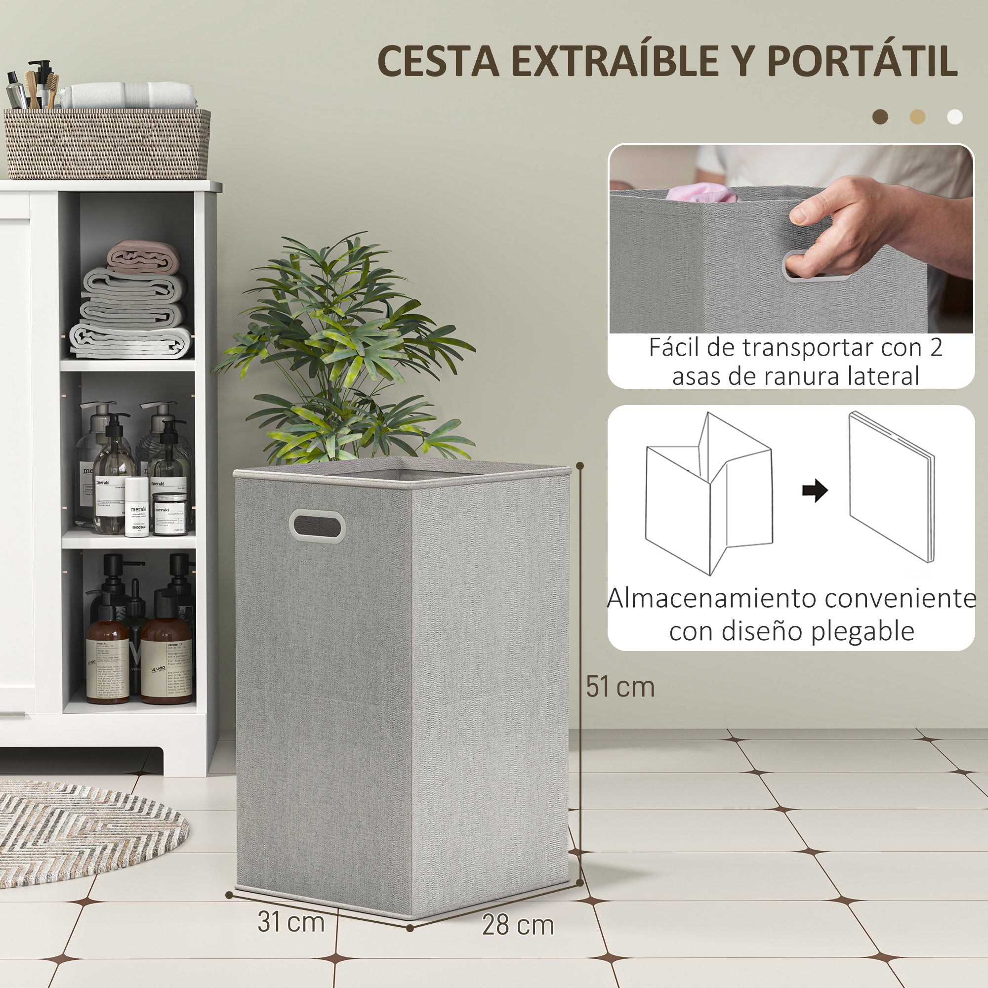 Bathroom Cabinet with Laundry Hamper Bathroom Furniture with Flip-Down Door Open Shelves and Removable Basket 60x38x86 cm White