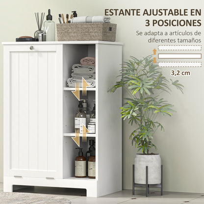 Bathroom Cabinet with Laundry Hamper Bathroom Furniture with Flip-Down Door Open Shelves and Removable Basket 60x38x86 cm White