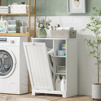 Bathroom Cabinet with Laundry Hamper Bathroom Furniture with Flip-Down Door Open Shelves and Removable Basket 60x38x86 cm White
