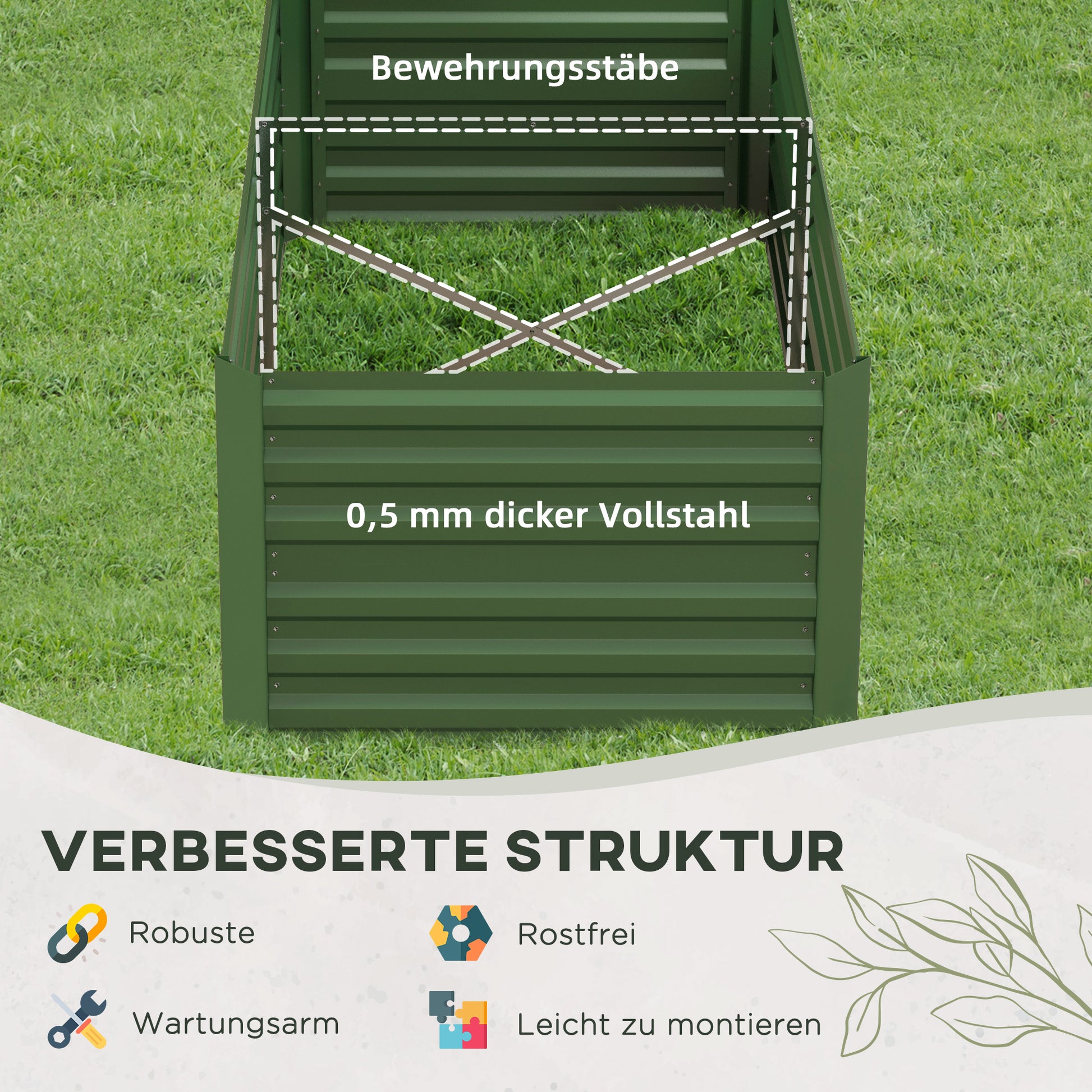 Steel Raised Garden Bed, Planting Bed Cold Frame Planter Box Stackable, Plant Box Planter Tub 180x90x60cm for Garden Balcony Terrace, Vegetable Bed for Flowers, Plants, Fruit