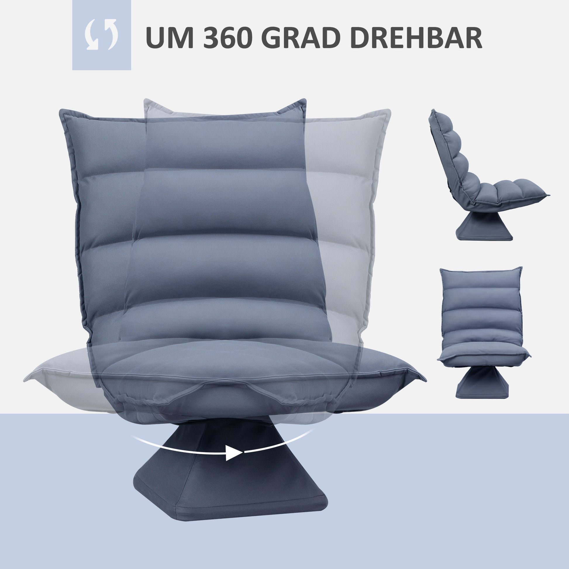 Floor Sofa Floor Chair with Adjustable Backrest, Rotating Meditation Chair, Recliner for Living Room, Office, Microfiber Cloth, Gray, 62 x 70 x 95 cm
