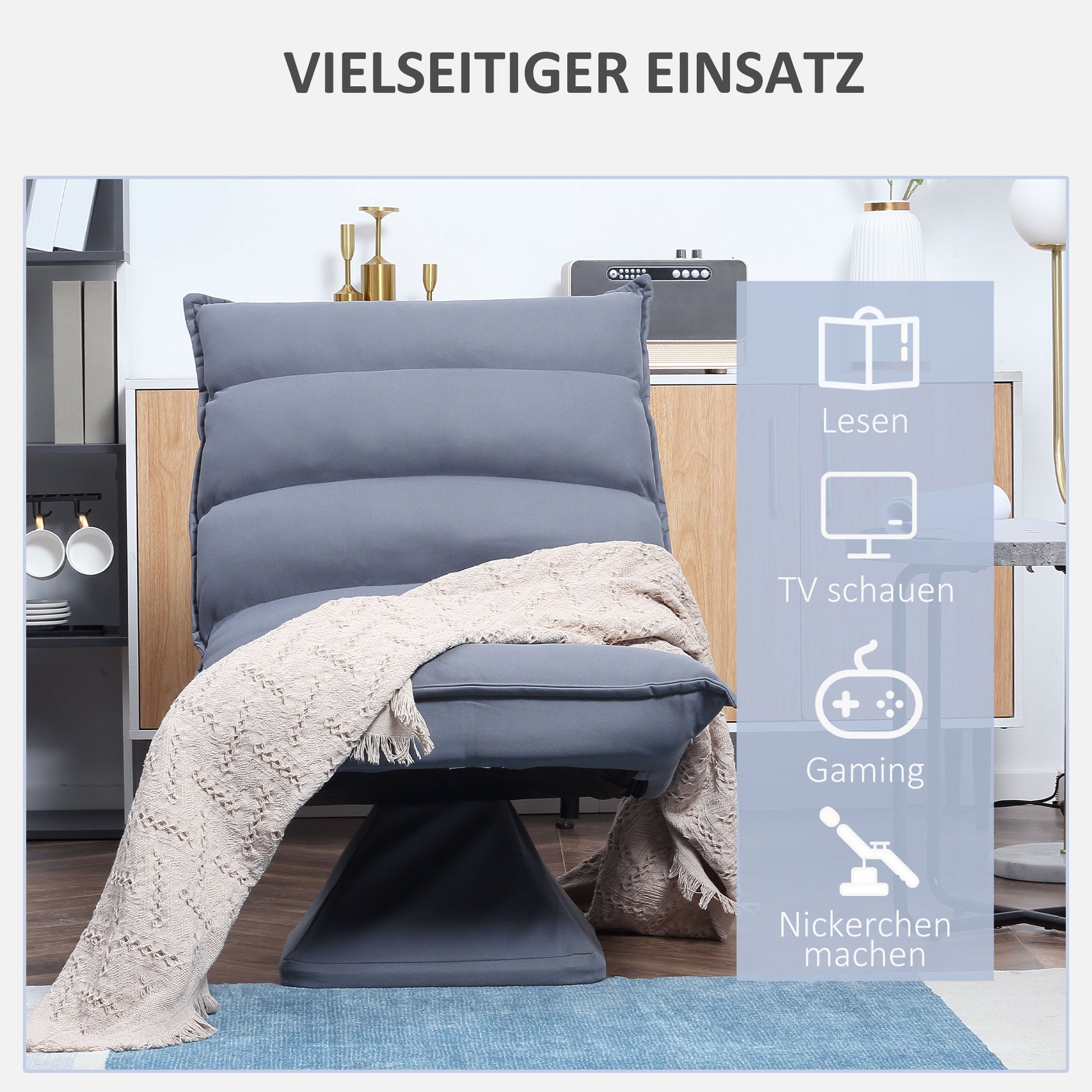Floor Sofa Floor Chair with Adjustable Backrest, Rotating Meditation Chair, Recliner for Living Room, Office, Microfiber Cloth, Gray, 62 x 70 x 95 cm