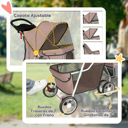 Foldable Pet Stroller for Small Dogs with Storage Basket, Mesh Windows & Cup Holder — 22 lb Capacity, 30.3 x 17.3 x 40.2 in, Brown