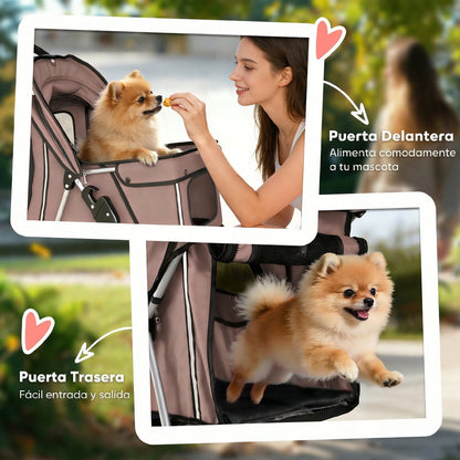 Foldable Pet Stroller for Small Dogs with Storage Basket, Mesh Windows & Cup Holder — 22 lb Capacity, 30.3 x 17.3 x 40.2 in, Brown