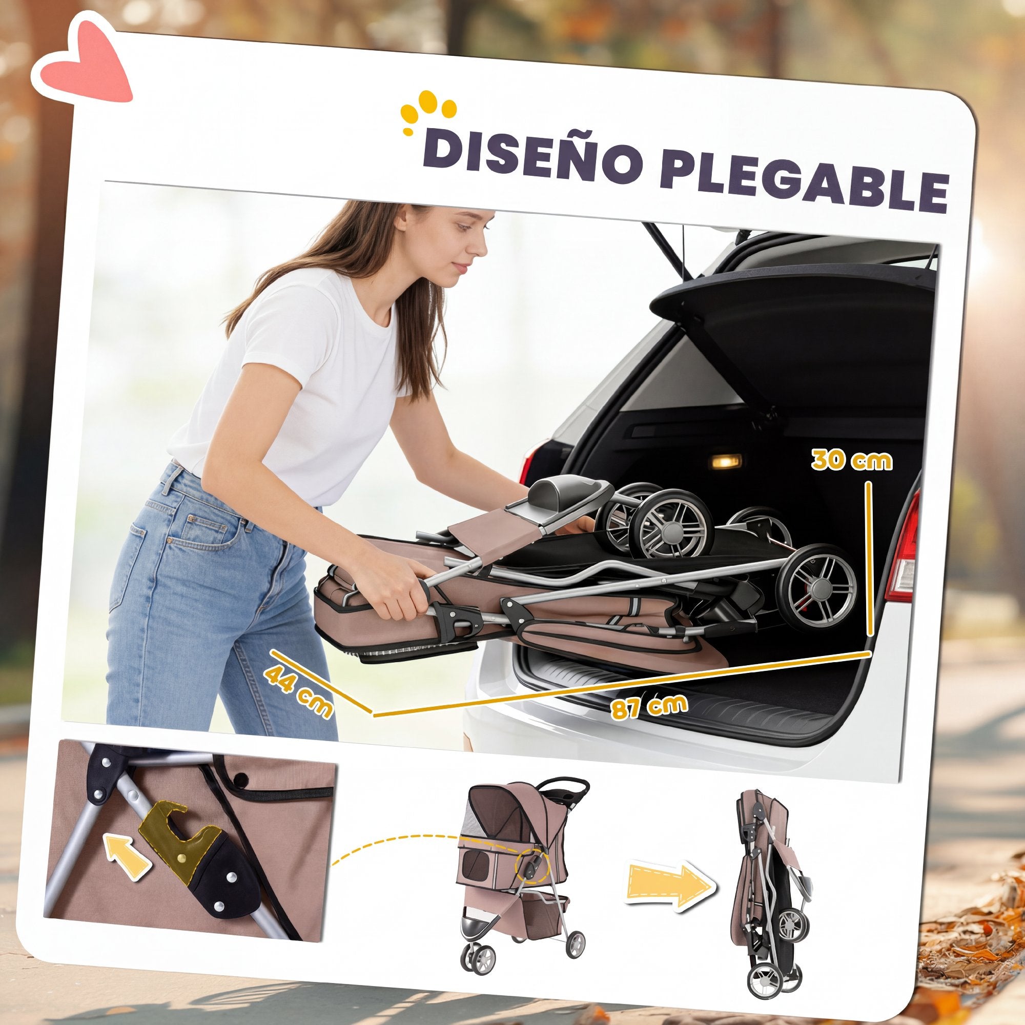 Foldable Pet Stroller for Small Dogs with Storage Basket, Mesh Windows & Cup Holder — 22 lb Capacity, 30.3 x 17.3 x 40.2 in, Brown