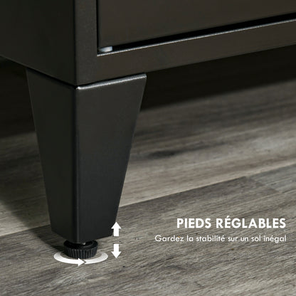 TV Stand TV Bench for 55'' TVs with 2 Cabinets Adjustable Feet Black Metal Frame Natural Wood Top 150 x 40 x 50 cm