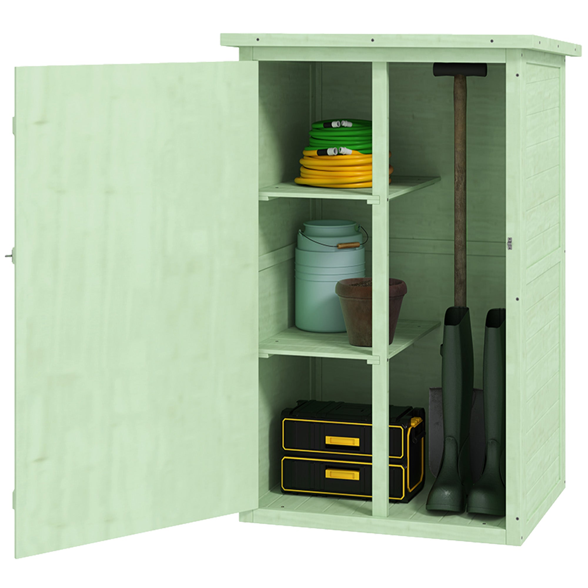 Wooden Garden Shed 75 x 56 x 115 cm (29.5 x 22.0 x 45.3 in) Outdoor Storage Cabinet for Tools with 3 Interior Shelves, Lockable Door and Asphalt Roof - Green