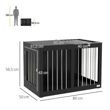 Dog Crate Furniture with 2 Doors Steel Dog Cage for Home Indoor Dog House for Medium Dogs up to 20 kg Side Table Dog Kennel 80 x 50 x 56.5 cm Black