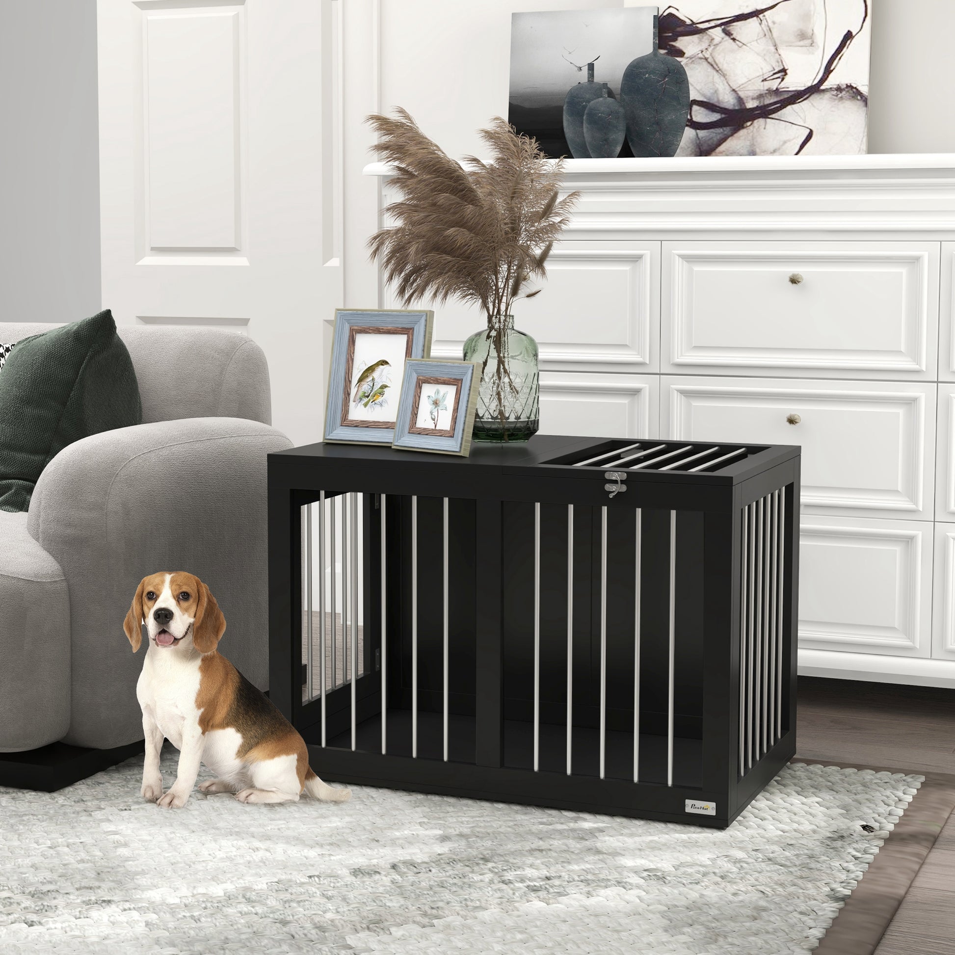 Dog Crate Furniture with 2 Doors Steel Dog Cage for Home Indoor Dog House for Medium Dogs up to 20 kg Side Table Dog Kennel 80 x 50 x 56.5 cm Black