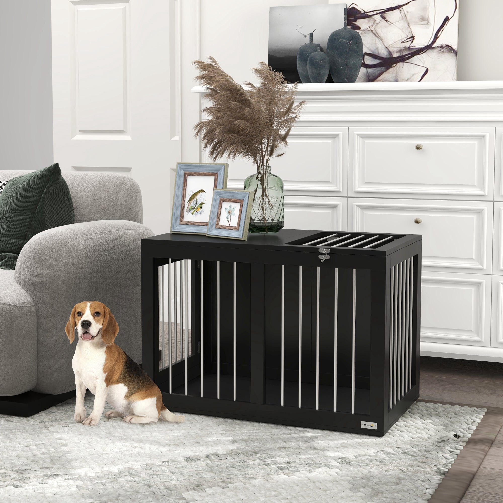 Dog Crate Furniture with 2 Doors Steel Dog Cage for Home Indoor Dog House for Medium Dogs up to 20 kg Side Table Dog Kennel 80 x 50 x 56.5 cm Black