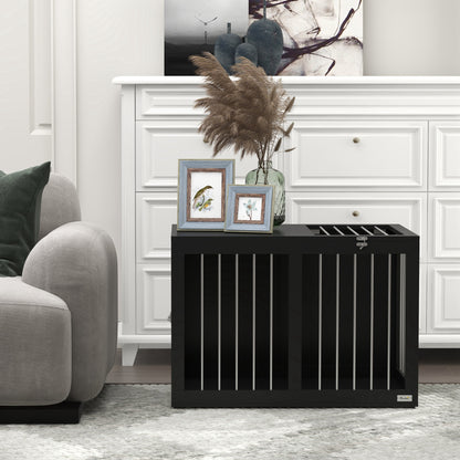 Dog Crate Furniture with 2 Doors Steel Dog Cage for Home Indoor Dog House for Medium Dogs up to 20 kg Side Table Dog Kennel 80 x 50 x 56.5 cm Black
