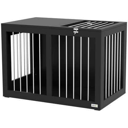 Dog Crate Furniture with 2 Doors Steel Dog Cage for Home Indoor Dog House for Medium Dogs up to 20 kg Side Table Dog Kennel 80 x 50 x 56.5 cm Black
