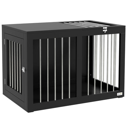 Dog Crate Furniture with 2 Doors Steel Dog Cage for Home Indoor Dog House for Medium Dogs up to 20 kg Side Table Dog Kennel 80 x 50 x 56.5 cm Black