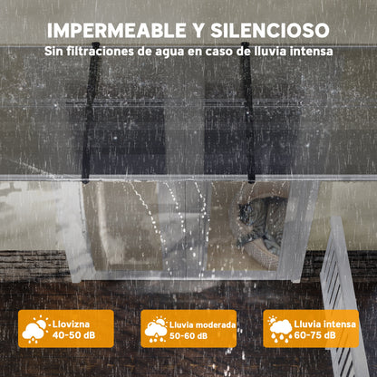 303x96 cm Protection Awning Exterior Canopy for Doors and Windows against Sun and Rain with Aluminum Alloy PP Polycarbonate Transparent Support