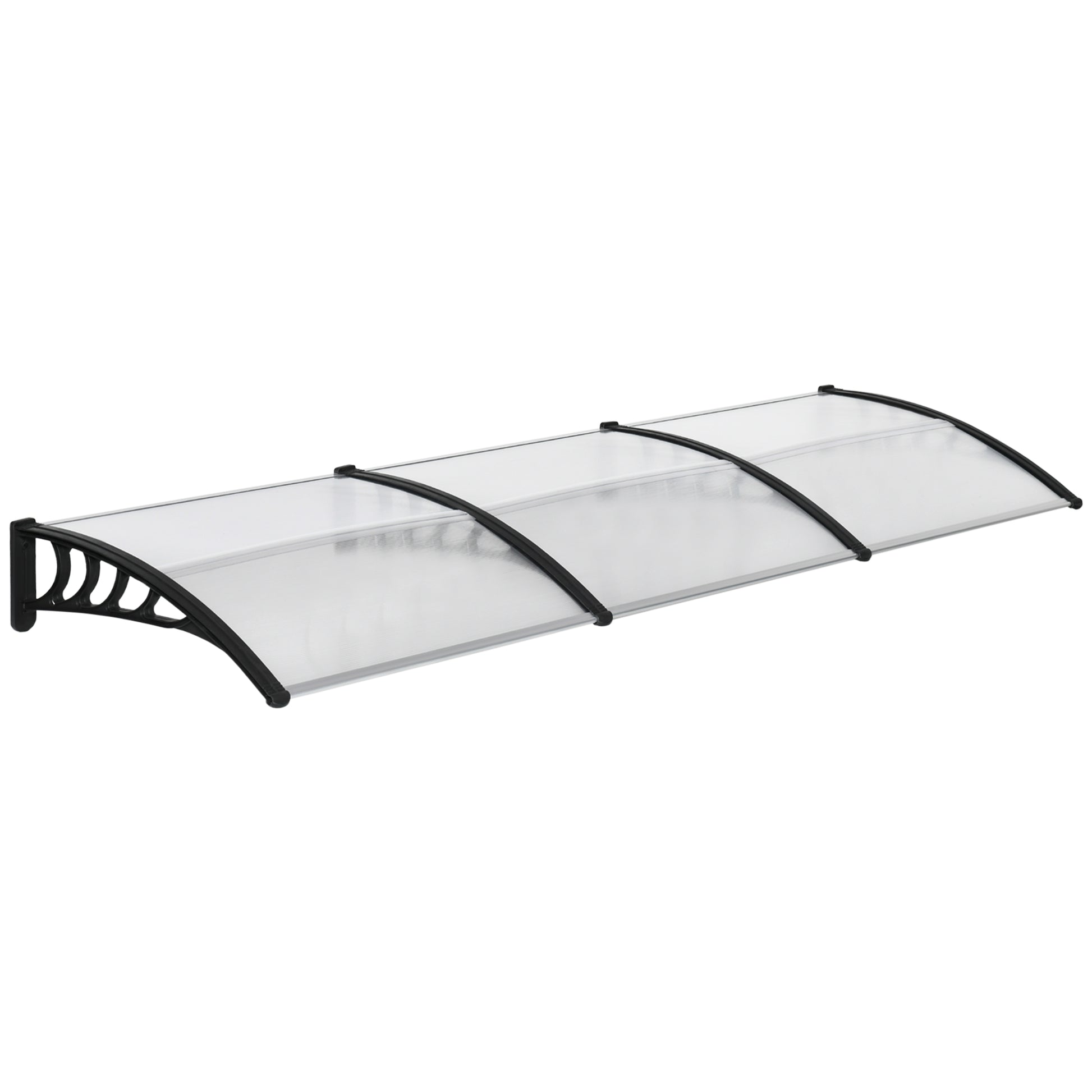 303x96 cm Protection Awning Exterior Canopy for Doors and Windows against Sun and Rain with Aluminum Alloy PP Polycarbonate Transparent Support