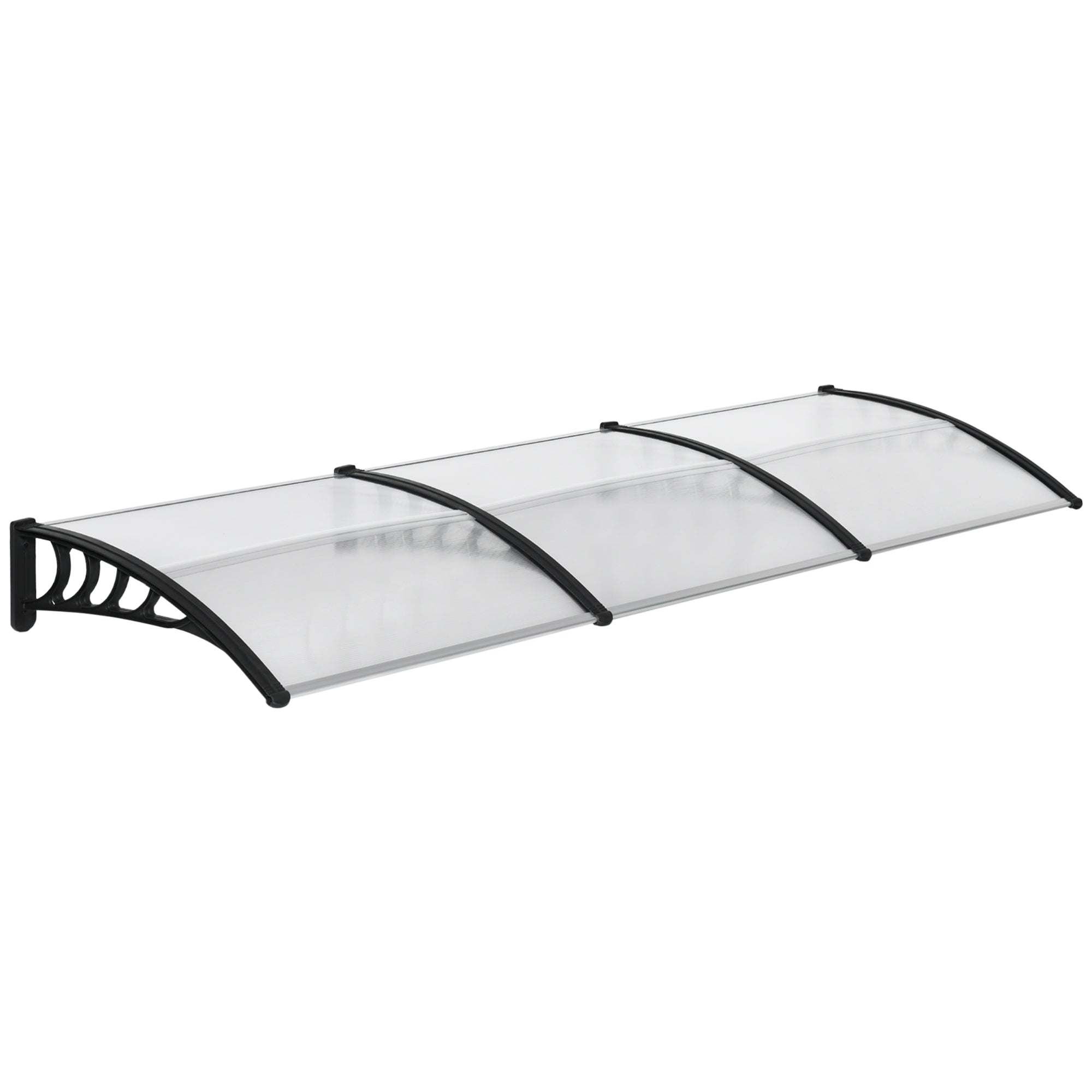 303x96 cm Protection Awning Exterior Canopy for Doors and Windows against Sun and Rain with Aluminum Alloy PP Polycarbonate Transparent Support