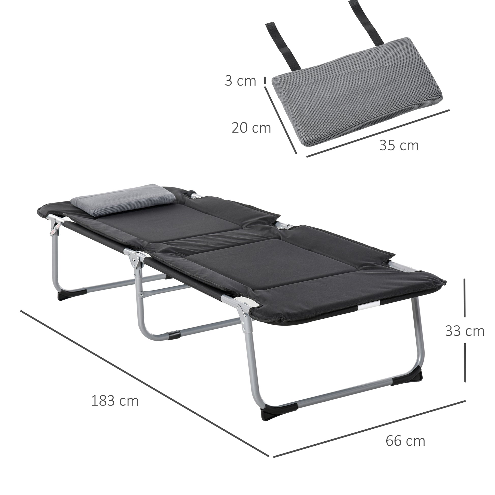 Folding Camp Bed Camping Bed with Pillow Carry Bag 183 x 66 x 33 cm Guest Bed up to 114 kg Camping Cot for Adults Folding Bed for Indoor, Outdoor, Garden Camping Travel Black