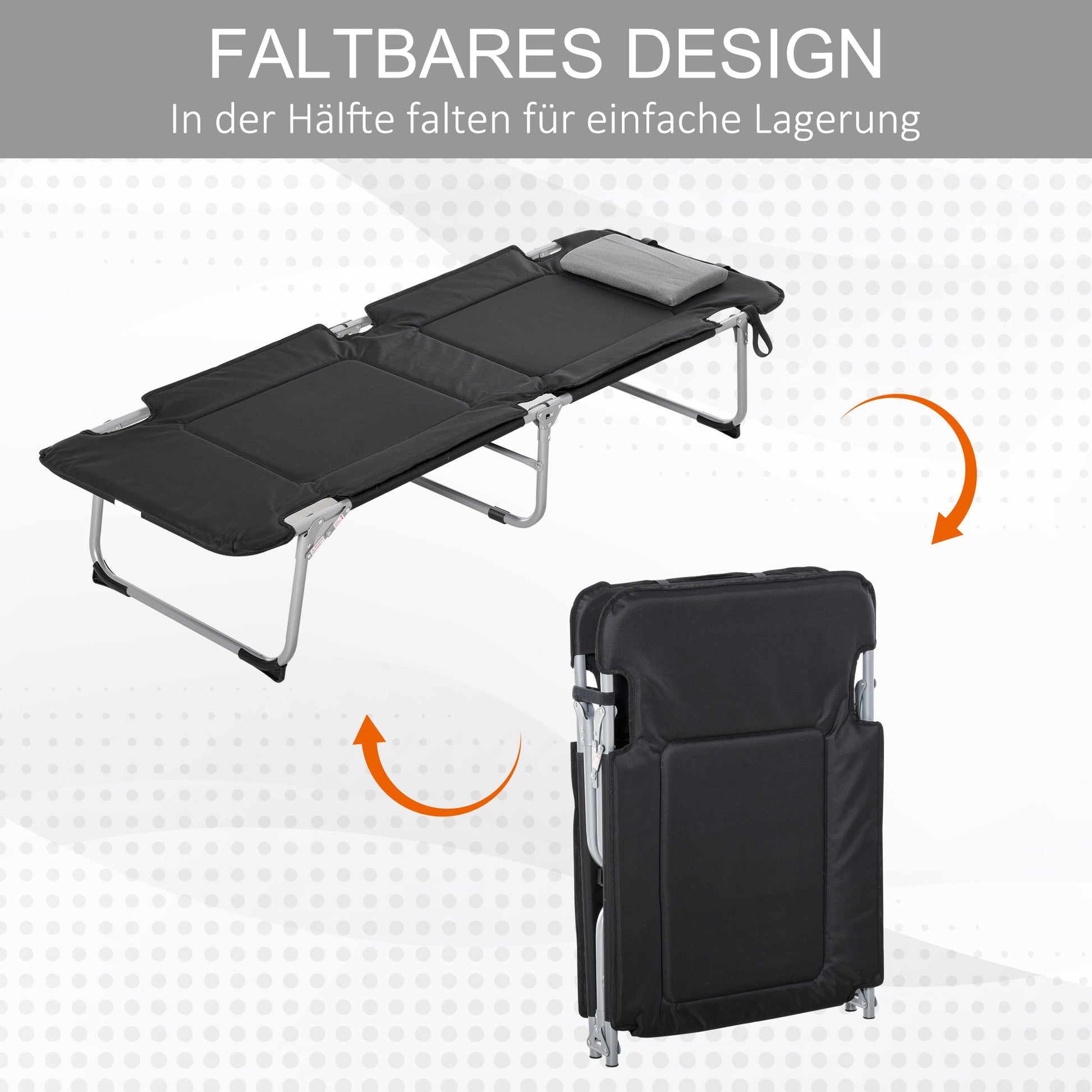 Folding Camp Bed Camping Bed with Pillow Carry Bag 183 x 66 x 33 cm Guest Bed up to 114 kg Camping Cot for Adults Folding Bed for Indoor, Outdoor, Garden Camping Travel Black