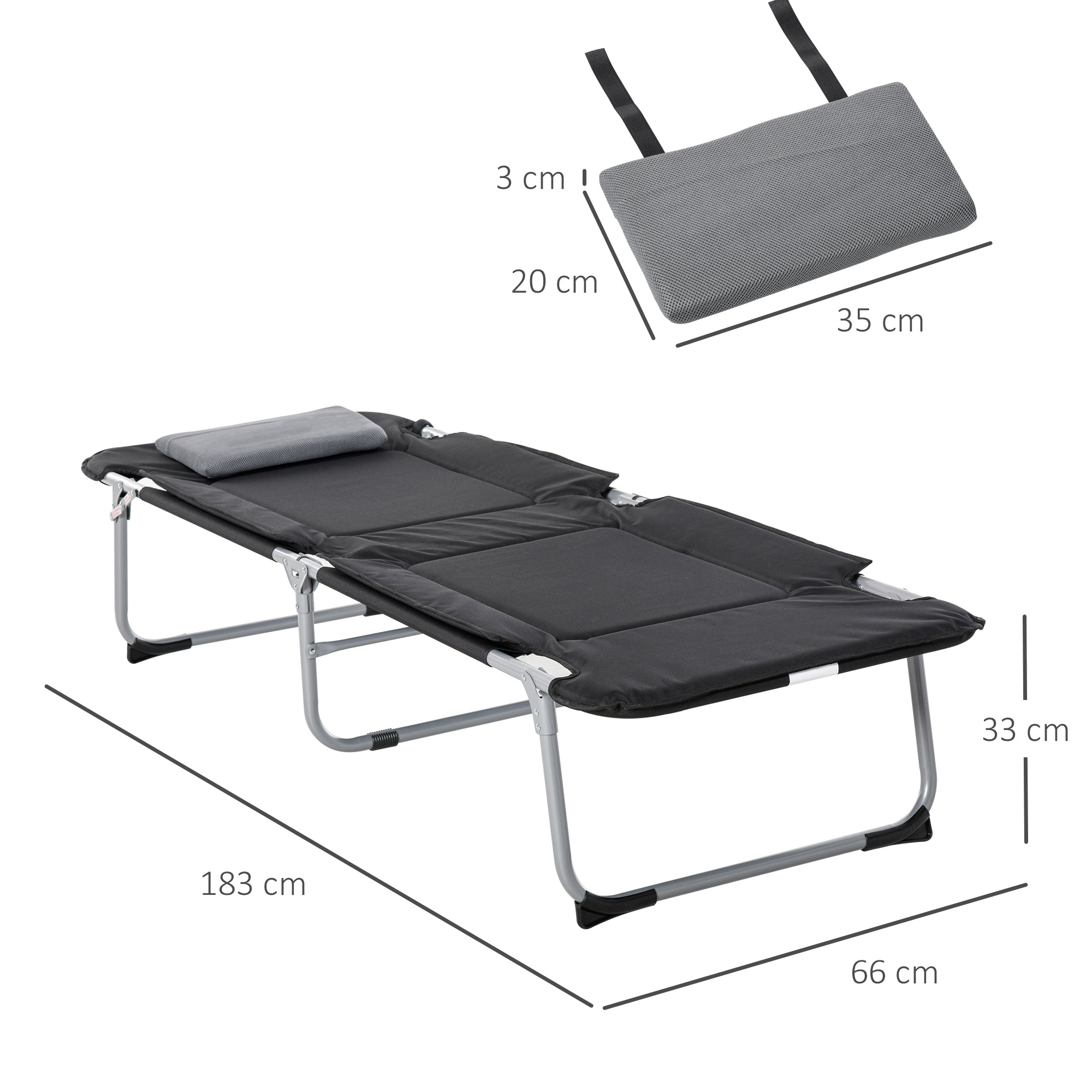 Folding Camp Bed Camping Bed with Pillow Carry Bag 183 x 66 x 33 cm Guest Bed up to 114 kg Camping Cot for Adults Folding Bed for Indoor, Outdoor, Garden Camping Travel Black