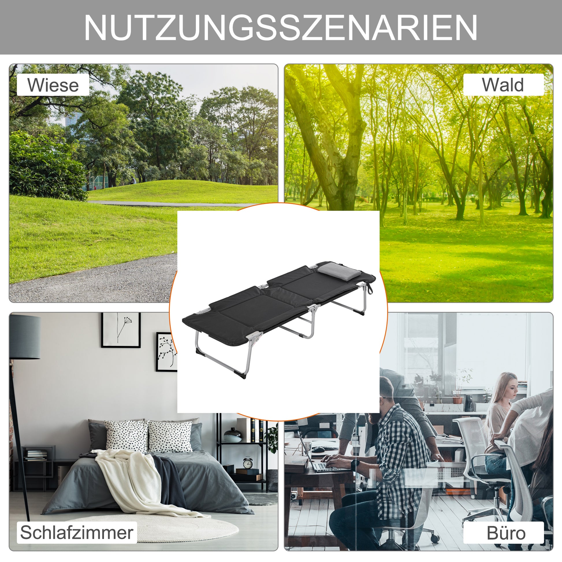 Folding Camp Bed Camping Bed with Pillow Carry Bag 183 x 66 x 33 cm Guest Bed up to 114 kg Camping Cot for Adults Folding Bed for Indoor, Outdoor, Garden Camping Travel Black