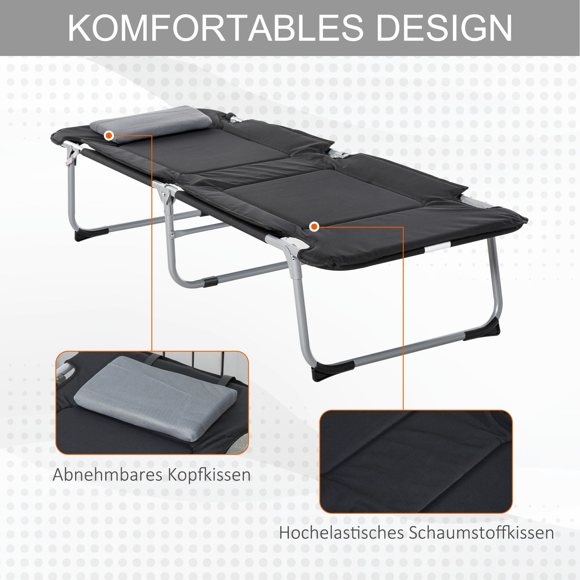 Folding Camp Bed Camping Bed with Pillow Carry Bag 183 x 66 x 33 cm Guest Bed up to 114 kg Camping Cot for Adults Folding Bed for Indoor, Outdoor, Garden Camping Travel Black