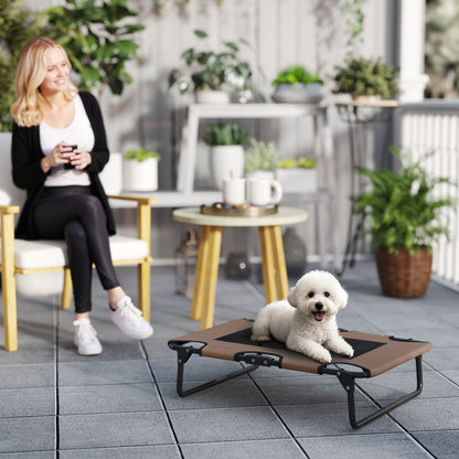 Elevated Dog Bed Foldable Pet Bed, Outdoor Dog Lounger with Mesh Design, Breathable, for Small and Medium Dogs Coffee Oxford 75 x 51 x 18 cm