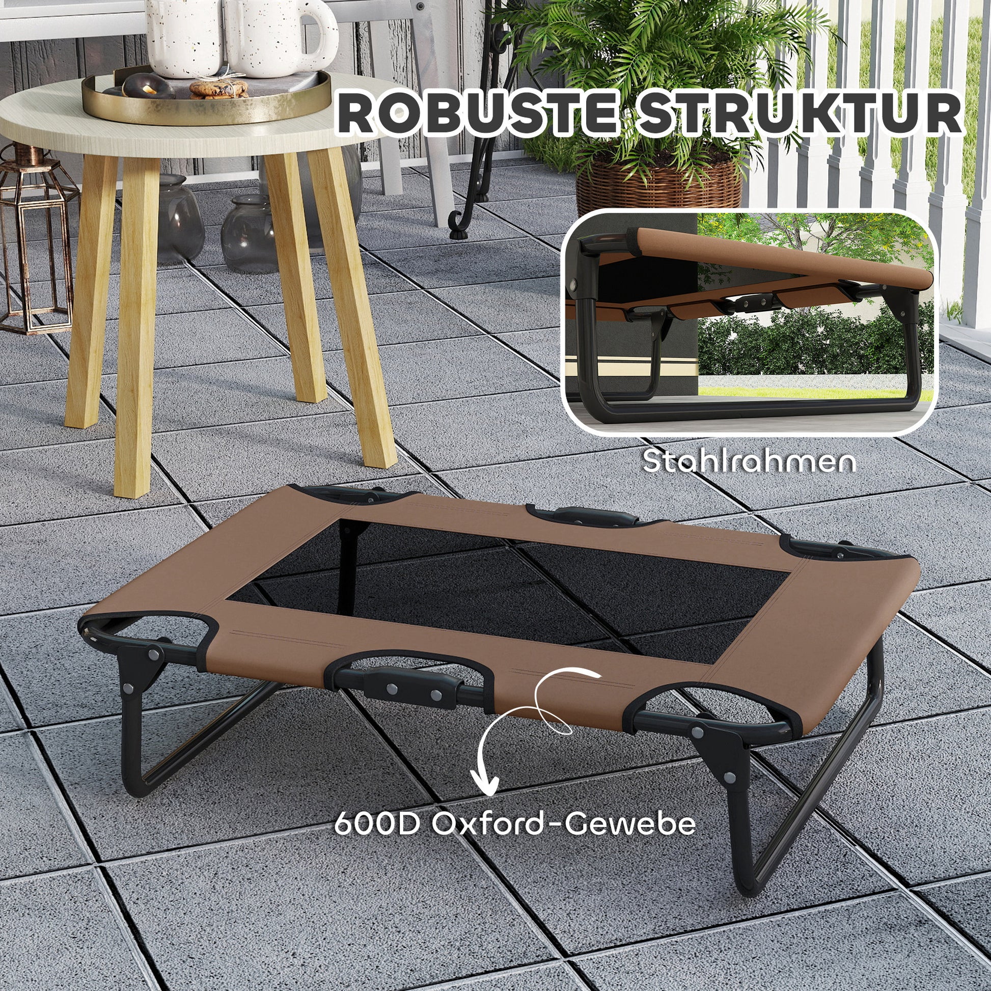 Elevated Dog Bed Foldable Pet Bed, Outdoor Dog Lounger with Mesh Design, Breathable, for Small and Medium Dogs Coffee Oxford 75 x 51 x 18 cm