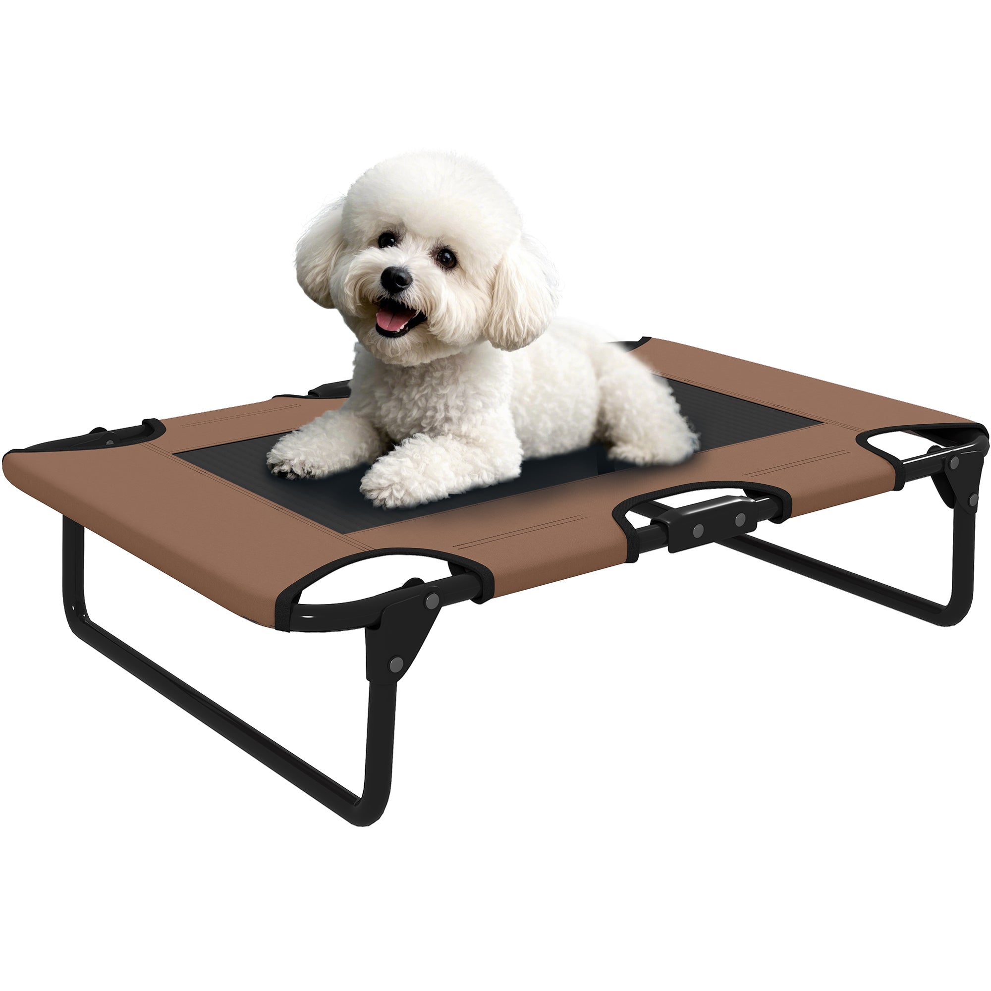 Elevated Dog Bed Foldable Pet Bed, Outdoor Dog Lounger with Mesh Design, Breathable, for Small and Medium Dogs Coffee Oxford 75 x 51 x 18 cm