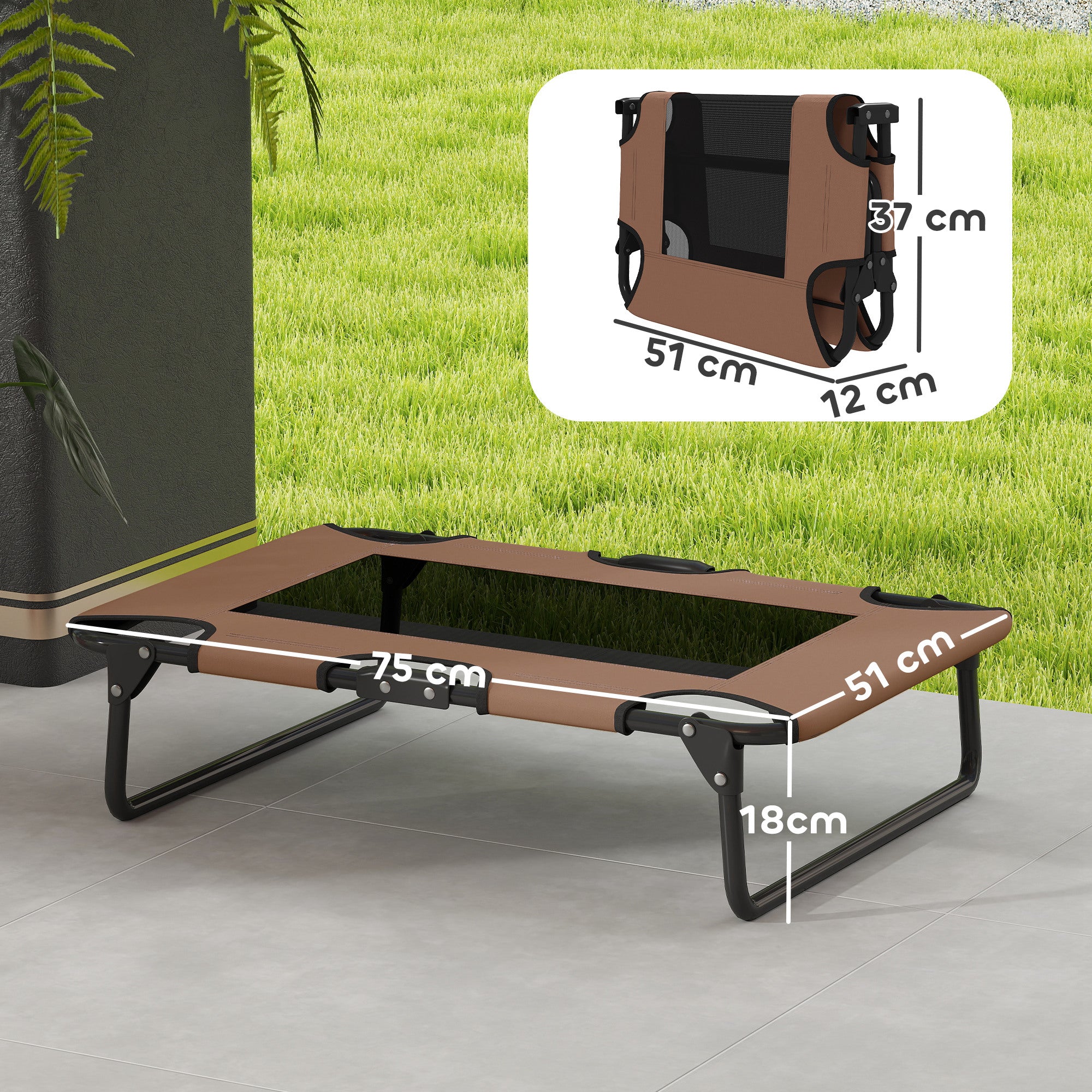 Elevated Dog Bed Foldable Pet Bed, Outdoor Dog Lounger with Mesh Design, Breathable, for Small and Medium Dogs Coffee Oxford 75 x 51 x 18 cm