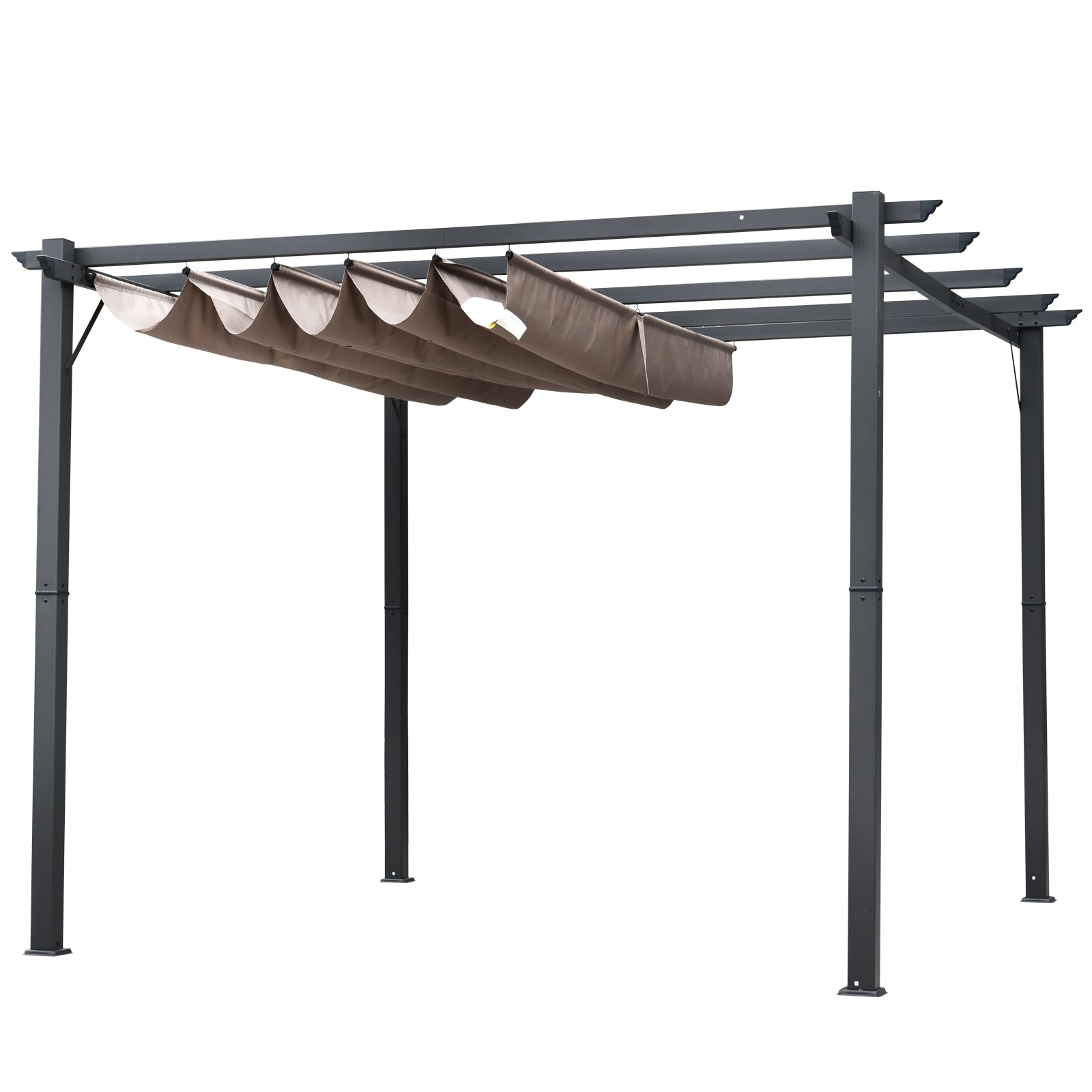Pergola Gazebo Terrace Cover with Sliding Canopy Garden Aluminum Charcoal Gray+Coffee Brown 3x3x2.23 m