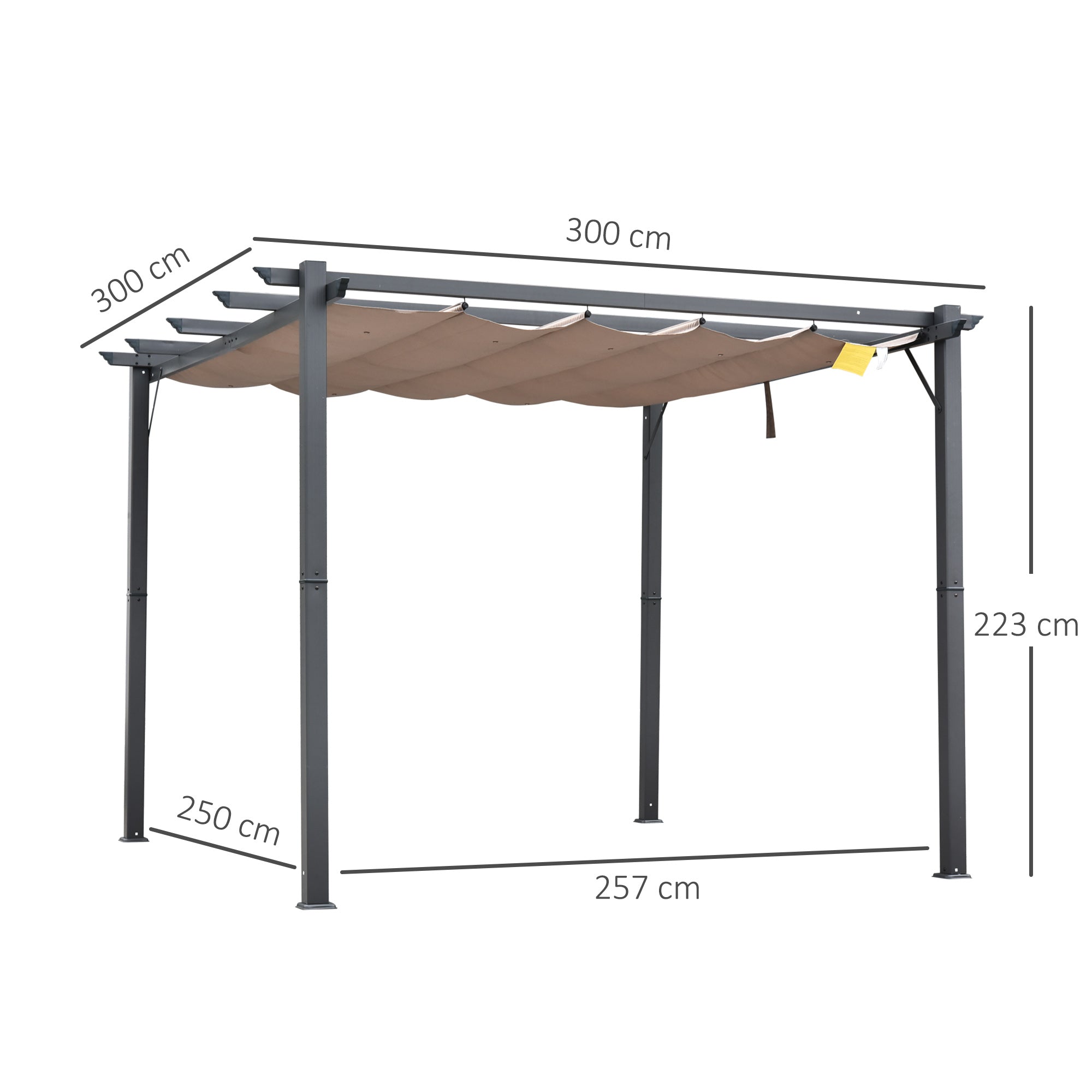 Pergola Gazebo Terrace Cover with Sliding Canopy Garden Aluminum Charcoal Gray+Coffee Brown 3x3x2.23 m