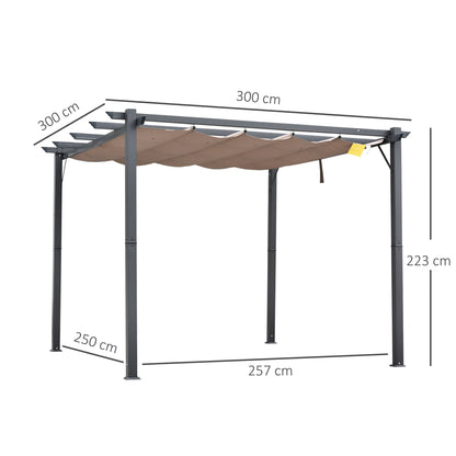 Pergola Gazebo Terrace Cover with Sliding Canopy Garden Aluminum Charcoal Gray+Coffee Brown 3x3x2.23 m