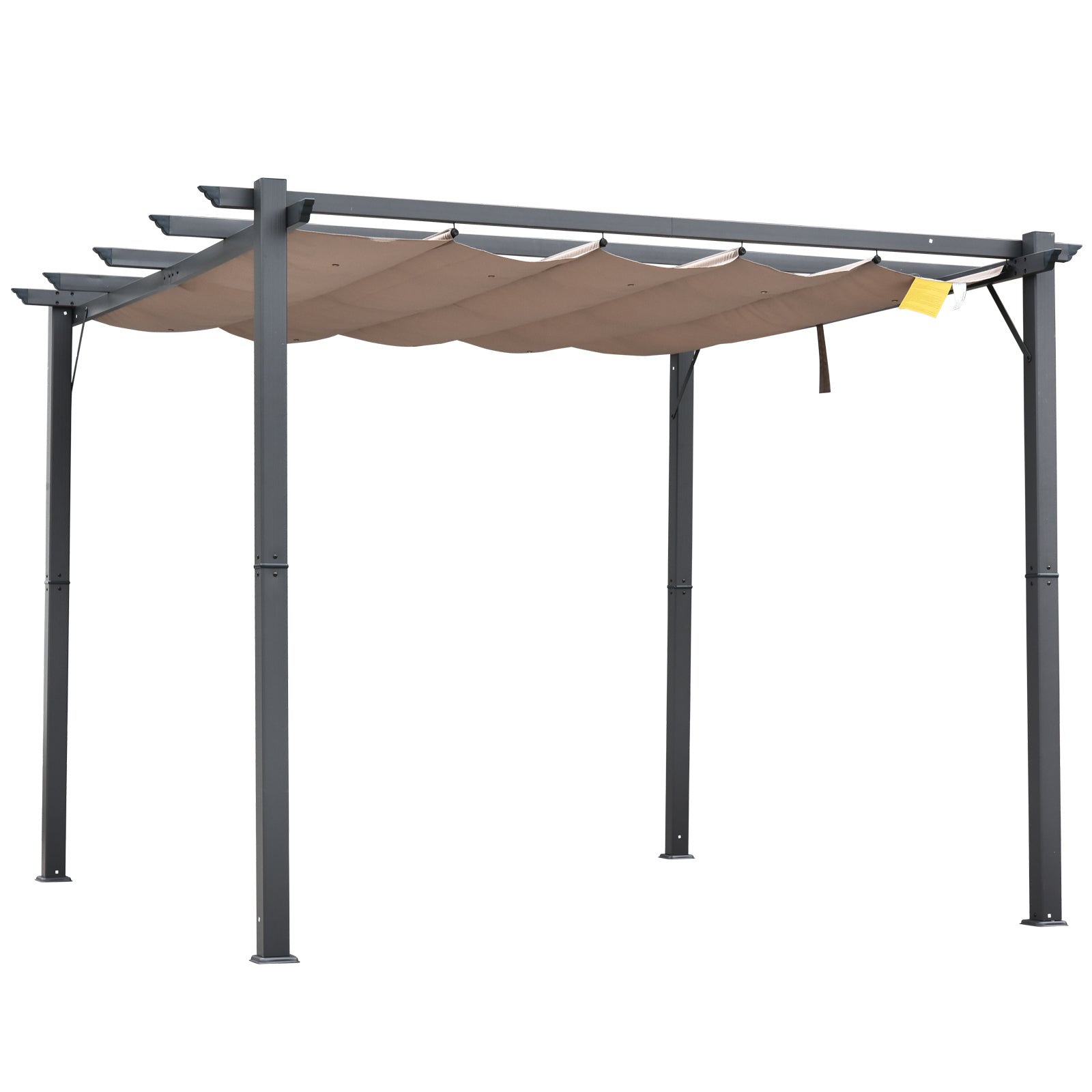 Pergola Gazebo Terrace Cover with Sliding Canopy Garden Aluminum Charcoal Gray+Coffee Brown 3x3x2.23 m