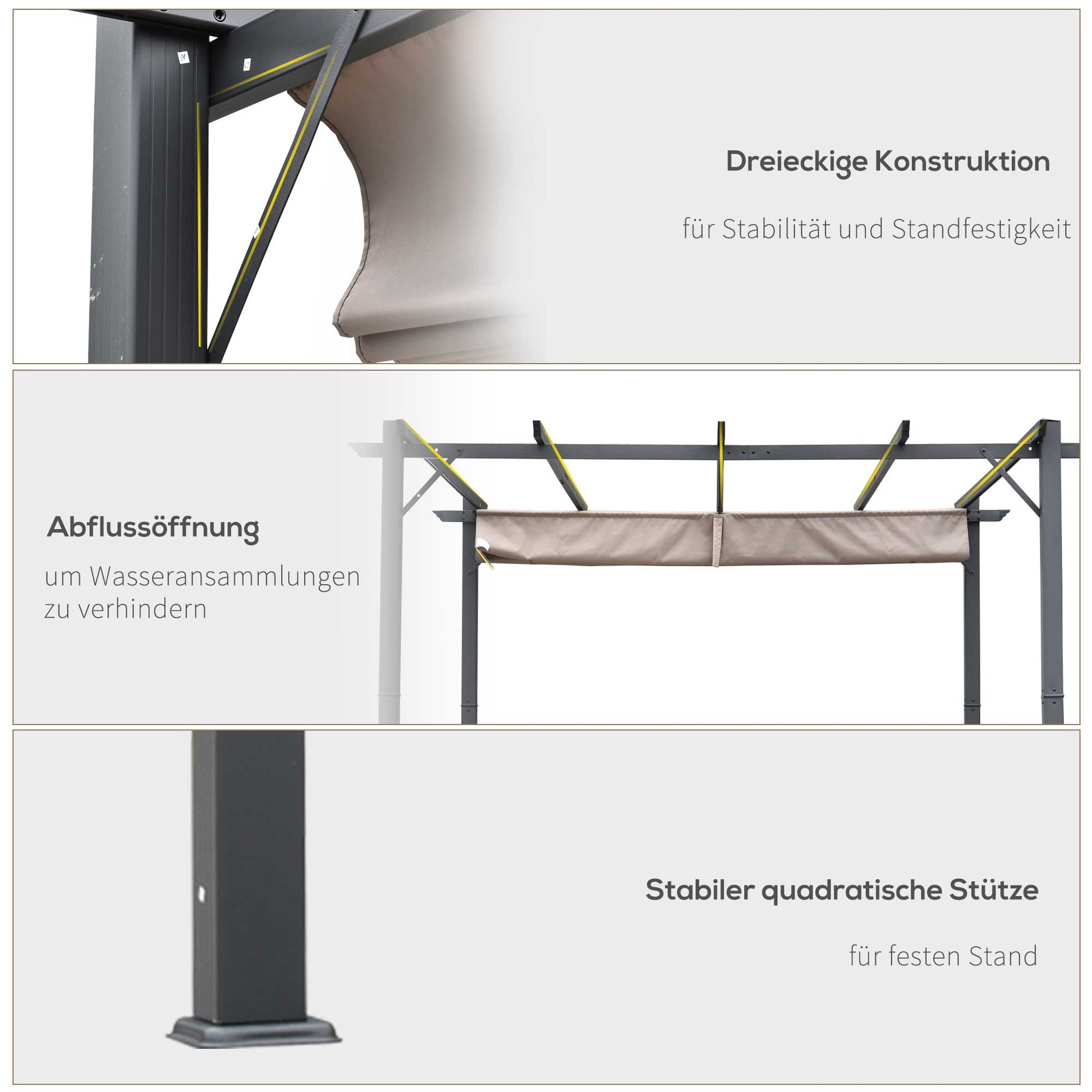Pergola Gazebo Terrace Cover with Sliding Canopy Garden Aluminum Charcoal Gray+Coffee Brown 3x3x2.23 m