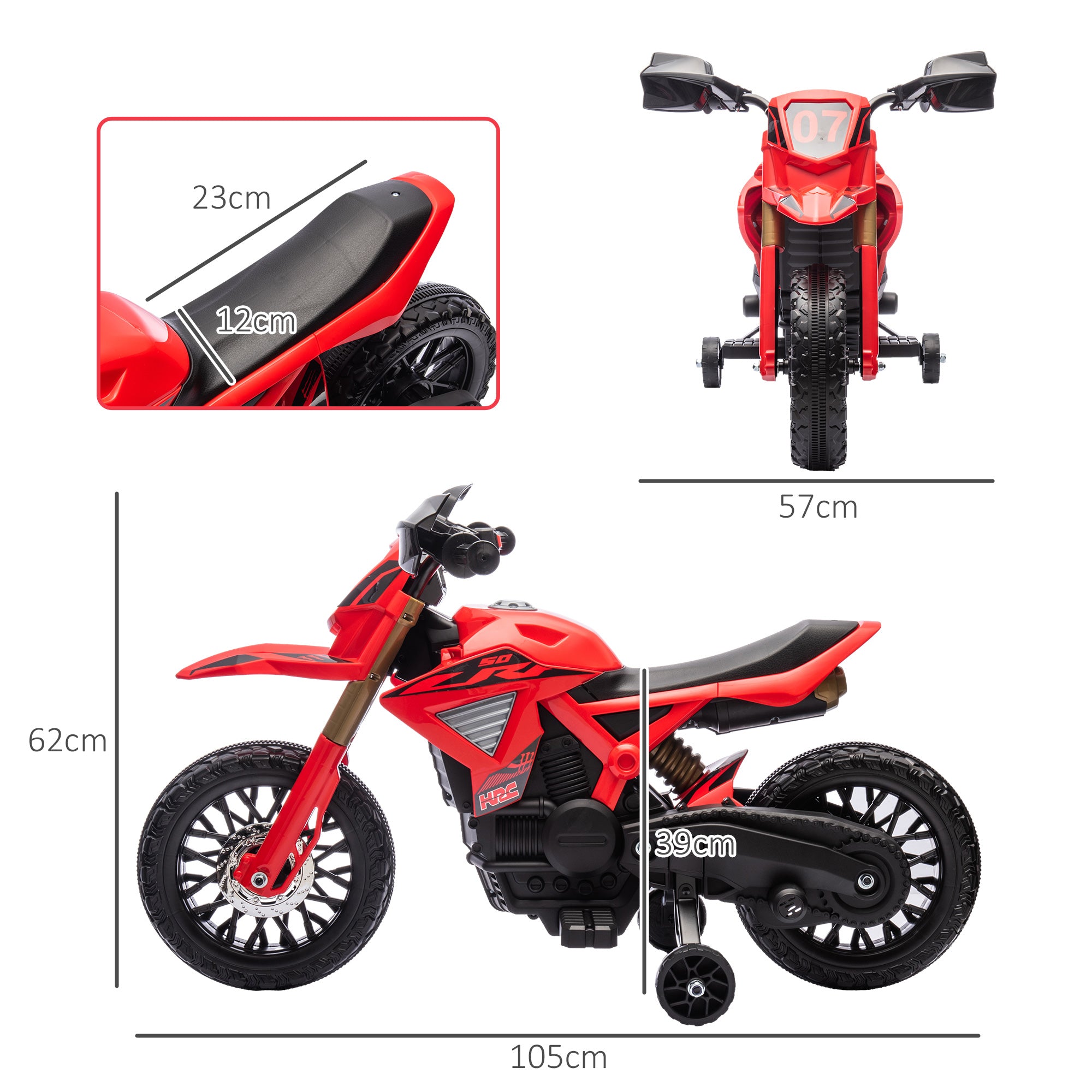 12V Electric Kids' Motorbike, Children's Motorcycle with Training Wheels, up to 3 km/h, Electric Motorcycle with Horn and Start Sound, Kids' Vehicle for 3-8 Years Kids, max. 30 kg, Red