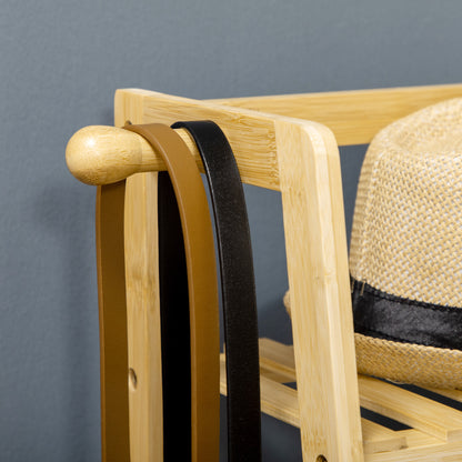 Coat Rack Coat Stand with Two Clothes Hooks, Clothes Rail, 2 Shelves, Coat Stand for Bedroom, Hallway, Bamboo, Natural