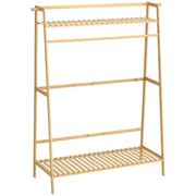 Coat Rack Coat Stand with Two Clothes Hooks, Clothes Rail, 2 Shelves, Coat Stand for Bedroom, Hallway, Bamboo, Natural