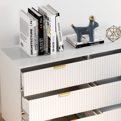 Chest of Drawers 6 Drawers Bedroom Dresser Modern Storage Furniture with Handles and Golden Feet, for Bedroom, Living Room, Dimensions: 120 x 40 x 76.5 cm, White