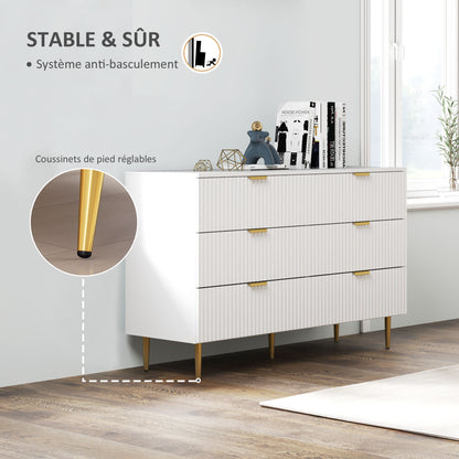 Chest of Drawers 6 Drawers Bedroom Dresser Modern Storage Furniture with Handles and Golden Feet, for Bedroom, Living Room, Dimensions: 120 x 40 x 76.5 cm, White